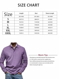 Men long sleeve polo shirt business casual solid color lapel tee loose fit spring autumn