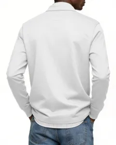 Men's long-sleeve solid color polo shirt business casual lapel t-shirt loose fit topwear