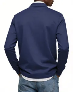 Men's long-sleeve polo shirt solid color business casual lapel tee for spring autumn