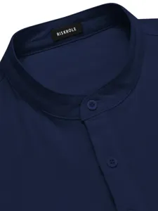 Men's Summer Solid Color Mandarin Collar Casual Linen Shirt Comfortable Breathable Top