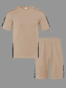 Ensemble t-shirt et short à manches courtes décontracté pour homme mode kaki été