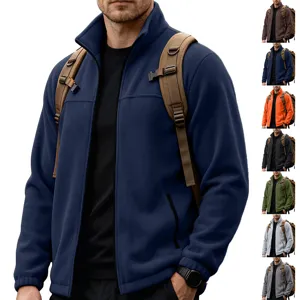 Heren Fleece Jas Staande Kraag Volledige Rits Outdoor Warm Effen Kleur Casual Sportjas