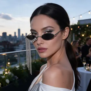 Lunettes De Soleil Ovales Pour Femmes Avec Franges Longues En Strass Monture Métallique Lunettes De Fête Étincelantes