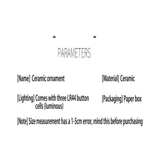 Detailed parameters for luminous ceramic Christmas ornament including battery information