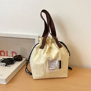 Damen Isolierte Lunchtasche Nylon Kordelzug Eimertasche Thermische Bento Beutel Tragbare Handtasche Für Pendeln Picknick Büro