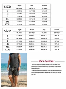 Detailed size chart and model display for men knit jacquard vest and shorts two piece set.