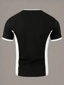 Men's color-blocked short-sleeve T-shirt casual sports top, stylish contrast trim back view
