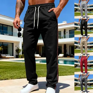 Men's casual straight leg athletic sweatpants with drawstring and stylish side stripe detail.