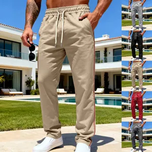 Men's casual sport sweatpants with drawstring and side stripe detail, loose fit for daily wear.