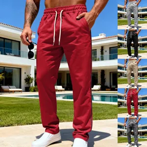 Men's casual loose straight leg sweatpants with drawstring waist and pockets for spring autumn.