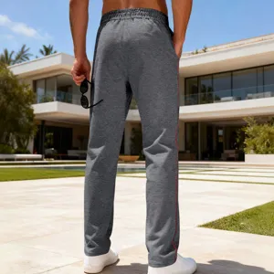 Men's casual loose straight-leg sweatpants with side stripe detail, ideal for daily wear.