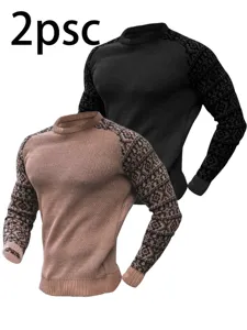 Pullover thermique en tricot gaufre manches longues pour hommes lot de deux haut