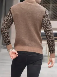 T-shirt thermique manches longues gaufré homme avec manches à motifs, pull décontracté.