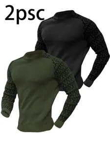 Pull homme manches longues en tricot gaufre ensemble deux pieces haut casual avec manches imprimees