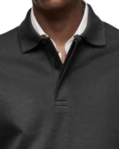 Men long sleeve polo shirt detail view solid color lapel design comfortable casual wear