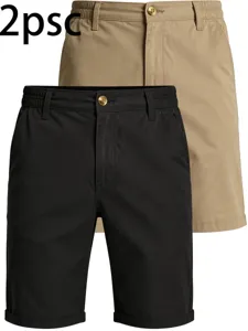 Summer new men's casual cargo sports shorts detail view showing black and khaki pants.