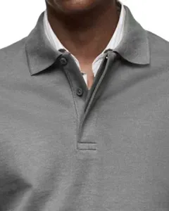 Men's long sleeve polo shirt collar detail view casual solid color design versatile fashion