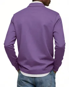 Men's long sleeve polo shirt spring autumn business casual solid color loose lapel top