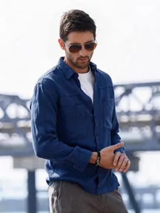 Men's utility long sleeve shirt with dual pockets casual cotton top fashion apparel detail view