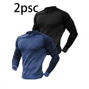 Hommes gaufre manches longues thermique t-shirt pull casual deux pieces ensemble top