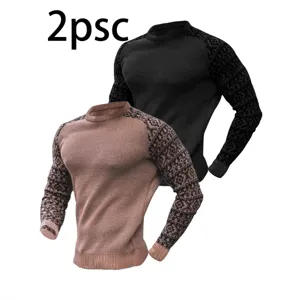 Ensemble de pull à manches longues gaufré pour homme, haut décontracté pour automne hiver