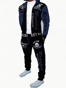 Men casual hoodie zip jacket sweatpants set fashion apparel activewear details view
