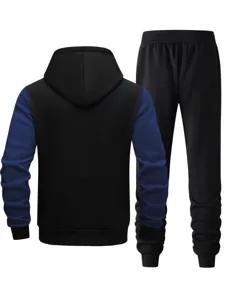 Men's Colorblock Fleece Hooded Sweatshirt and Matching Jogger Sweatpants Tracksuit