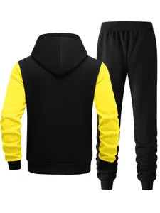 Men colorblock casual tracksuit hoodie and sweatpants set for autumn winter activewear daily wear.