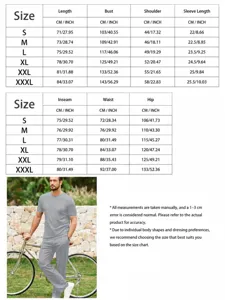 Men's summer waffle casual short sleeve suit, breathable cooling sports outfit with size chart.