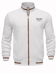Veste zippée homme col montant en tricot blanc vêtements décontractés élégants et confortables