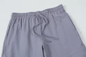 Men casual trousers waist detail drawstring elastic fit breathable lightweight summer clothing