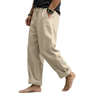 Pantaloni casual di lino da uomo vestibilità comoda gamba dritta traspirante kaki chiaro estate