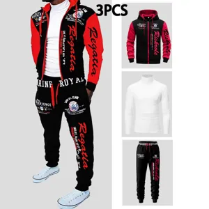 Men fall winter 3-piece set hoodie long sleeve t-shirt sweatpants casual streetwear