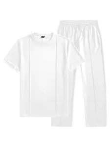Set abbigliamento sportivo da uomo con t-shirt manica corta e pantaloni in tessuto waffle