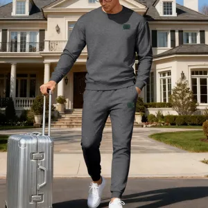 Ensemble survêtement homme automne hiver gris foncé sweat-shirt et pantalon de jogging.