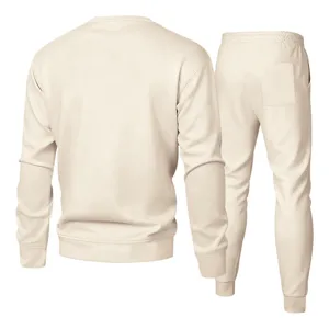 Survêtement beige uni avec sweat à manches longues et pantalon de jogging pour unisexe.