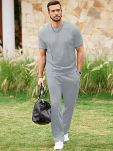 Set manica corta waffle uomo abbigliamento sportivo casual estivo alla moda per stile.