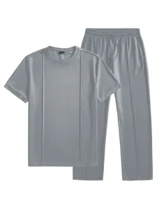 Completo tuta estiva uomo t-shirt manica corta waffle e pantaloni grigi casual set