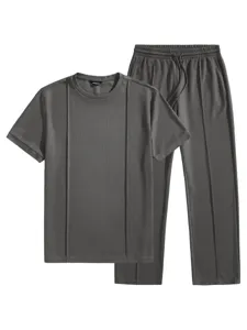 Set uomo t-shirt manica corta e pantaloni in maglia waffle dettaglio grigio abbigliamento comodo