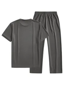 Men's waffle casual short sleeve and pants set, comfortable ice cool sportswear for summer.