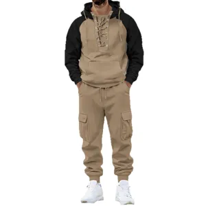 Ensemble survêtement molletonné homme sweat à capuche et pantalon cargo streetwear
