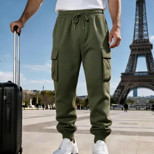 Men's green cargo sweatpants with elastic drawstring waist and side pockets for casual daily wear