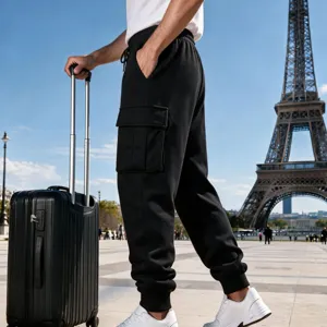 Men's casual cargo sweatpants with side pocket loose fit athletic joggers trousers detail view