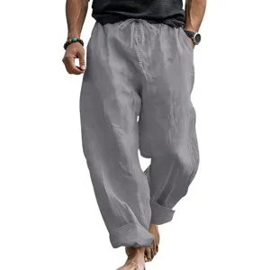 Pantaloni casual larghi in lino traspirante da uomo tinta unita gamba dritta estate