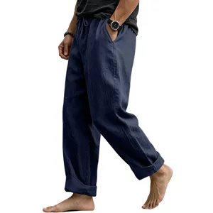 Pantaloni casual in lino da uomo vestibilità dritta ampia misto cotone estate traspirante