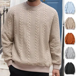 Men's Casual Solid Color Crew Neck Long Sleeve Knit Sweatshirt Regular Fit Basic Pullover Top For Spring Autumn
