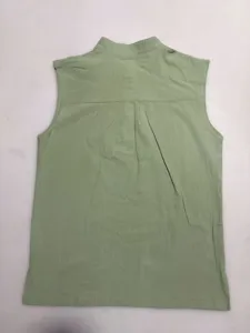 Back detail view of the casual men's summer stand collar sleeveless vest in solid green.