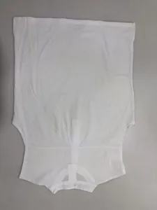 Casual white sleeveless vest detail view showing breathable fabric and simple design style.