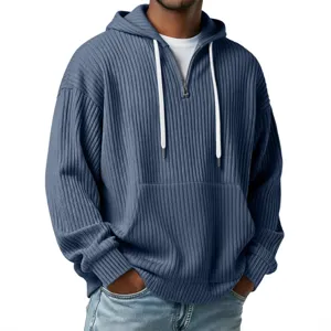 Men's Casual Solid Color Long Sleeve Hooded Half Zip Sweatshirt Autumn Winter Fashion Loose Fit Pullover Top