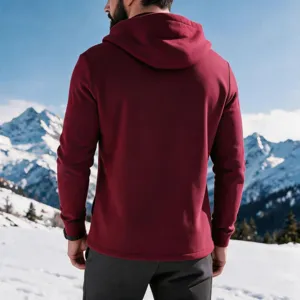 Men's fleece lined hooded sweatshirt autumn winter warm casual zip hoodie jacket detail view.
